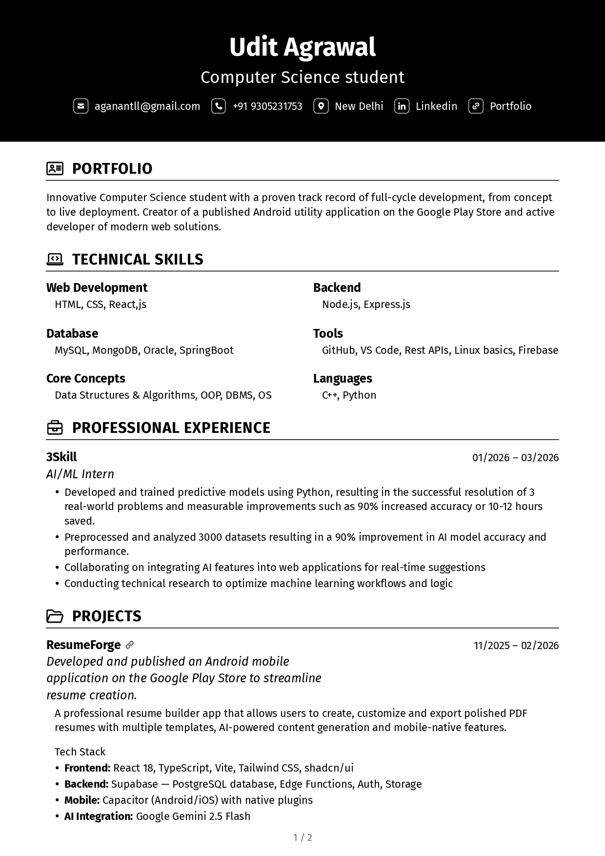 Resume Page 1